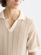 open-structured-knitted-v-neck-polo detail shot by Scotch & Soda