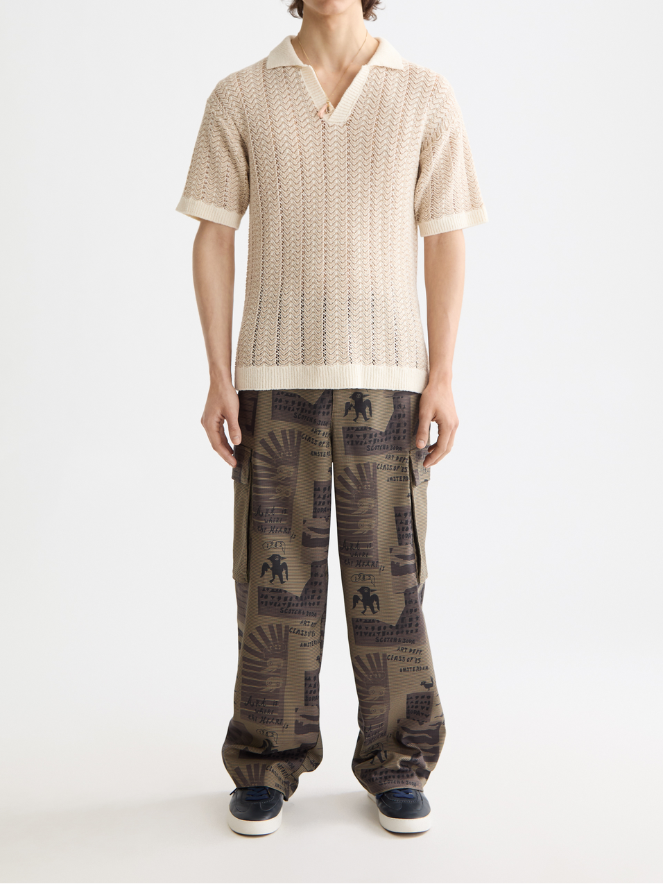 knitted v-neck polo