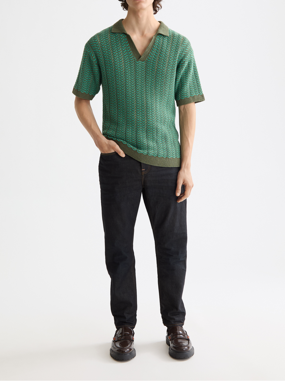 knitted v-neck polo