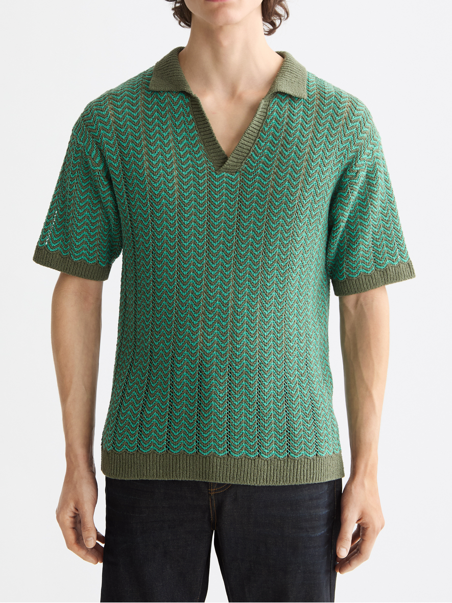 knitted v-neck polo