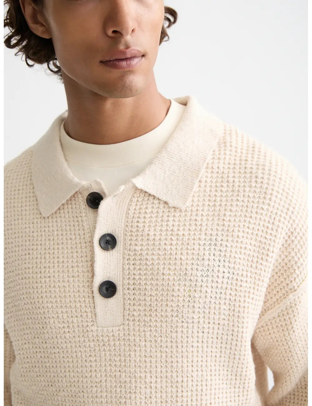 Waffle Stitch Dropped Shoulder detail view by Scotch & Soda
