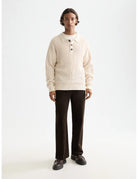Waffle Stitch Dropped Shoulder full model shot showing overall fit by Scotch & Soda