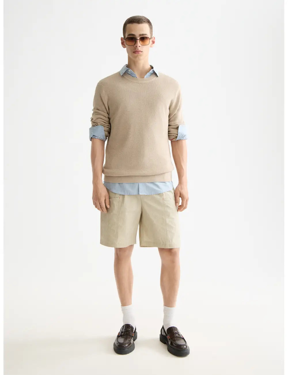 Linen Blend Crew Neck full model shot showing overall fit by Scotch & Soda