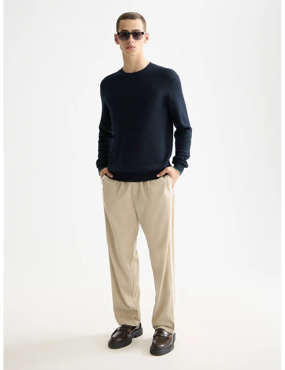 Linen Blend Crew Neck full model shot showing overall fit by Scotch & Soda