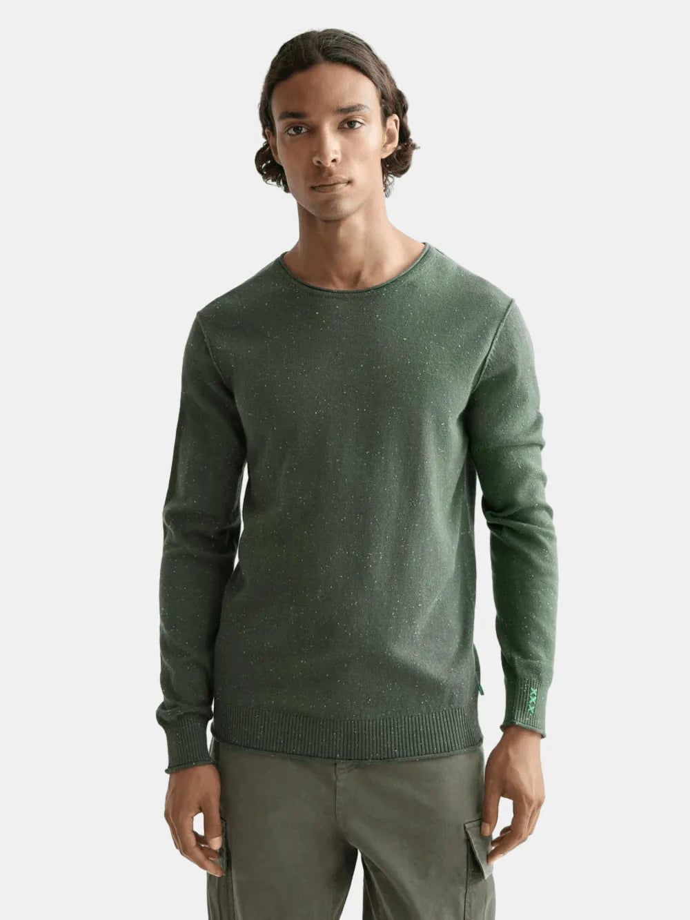 Neps Wool Pullover close-up on model showing fit and detail by Scotch & Soda