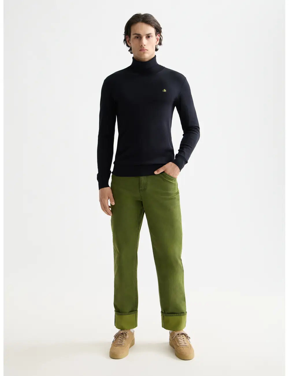 Ecovero Turtleneck Sweater full model shot showing overall fit by Scotch & Soda