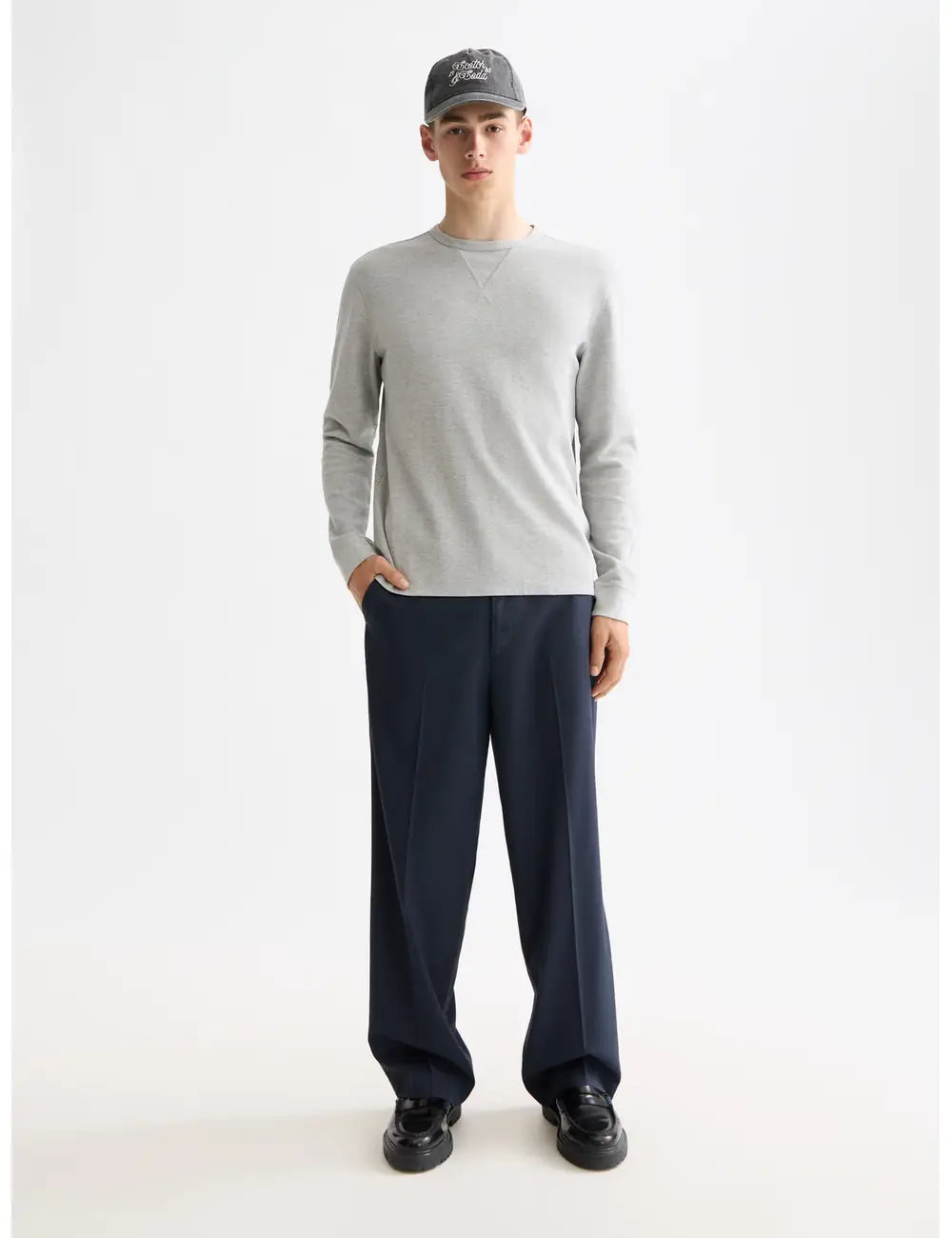 Waffle T Shirt Ls full model shot showing overall fit by Scotch & Soda