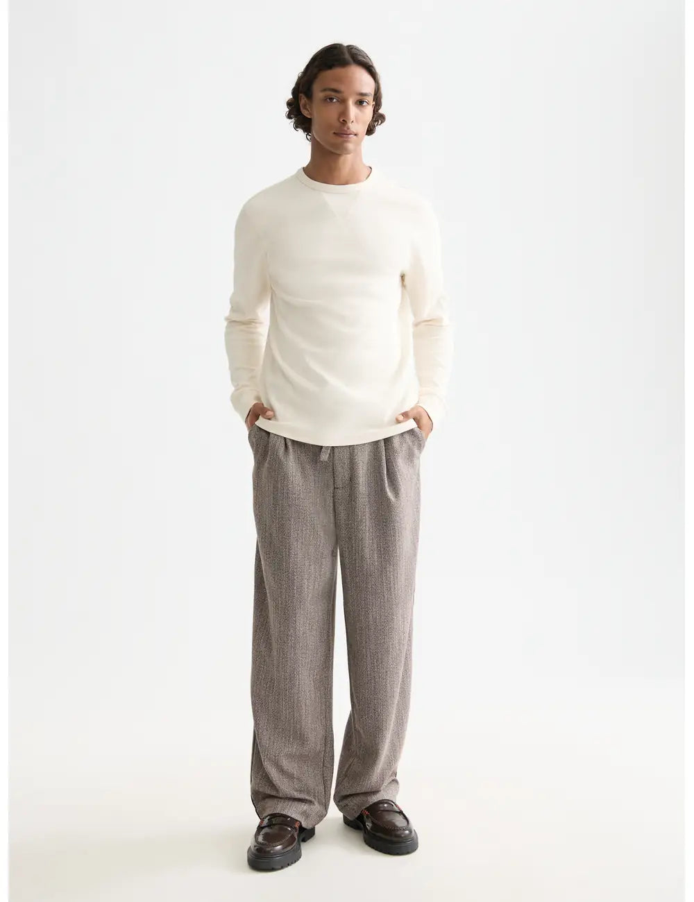 Waffle T Shirt Ls full model shot showing overall fit by Scotch & Soda