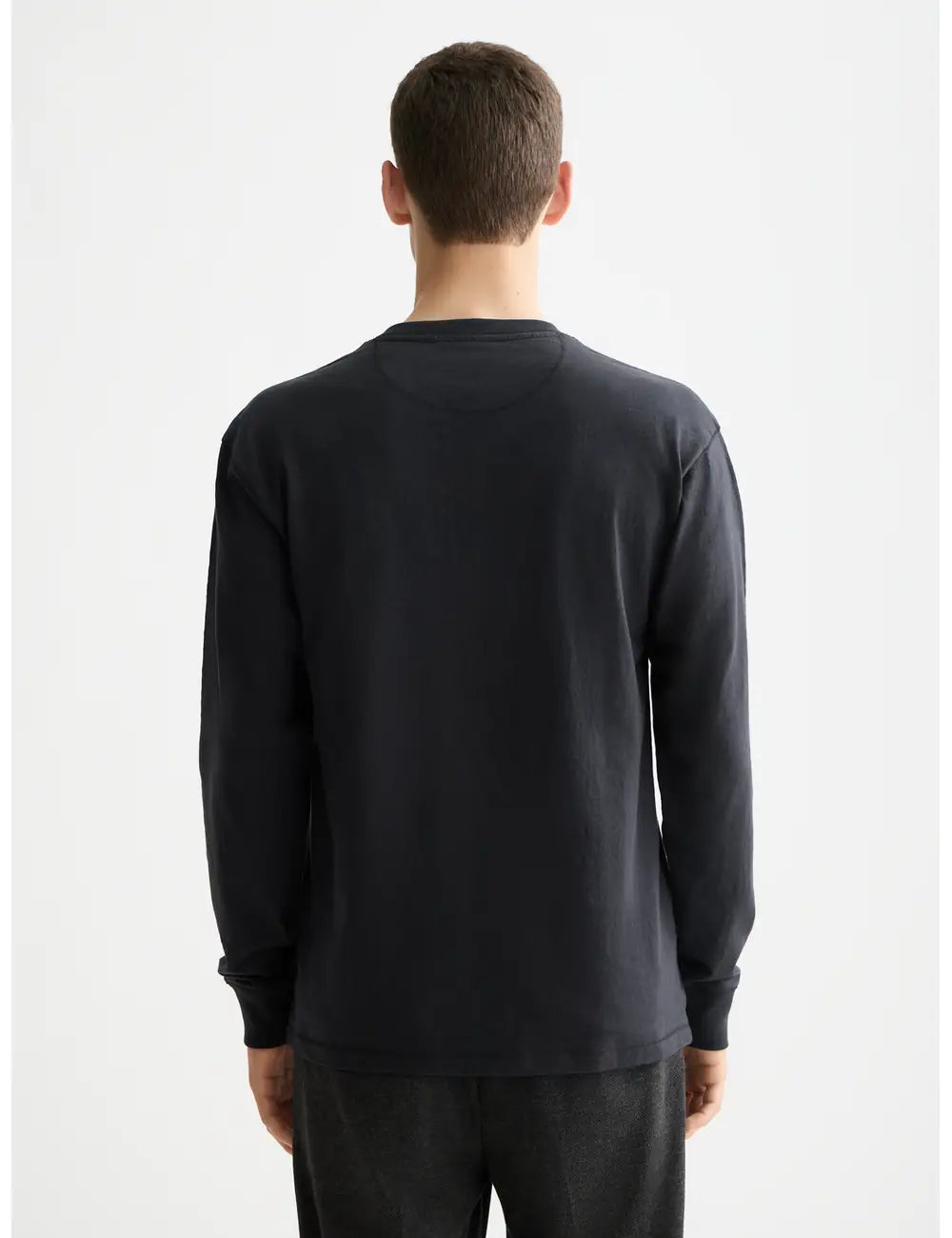 Slub Henley T-shirt LS back view showing fit and finish by Scotch & Soda