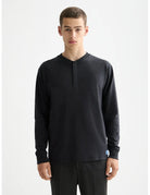 Dark Grey Slub Henley T-shirt LS front view by Scotch & Soda