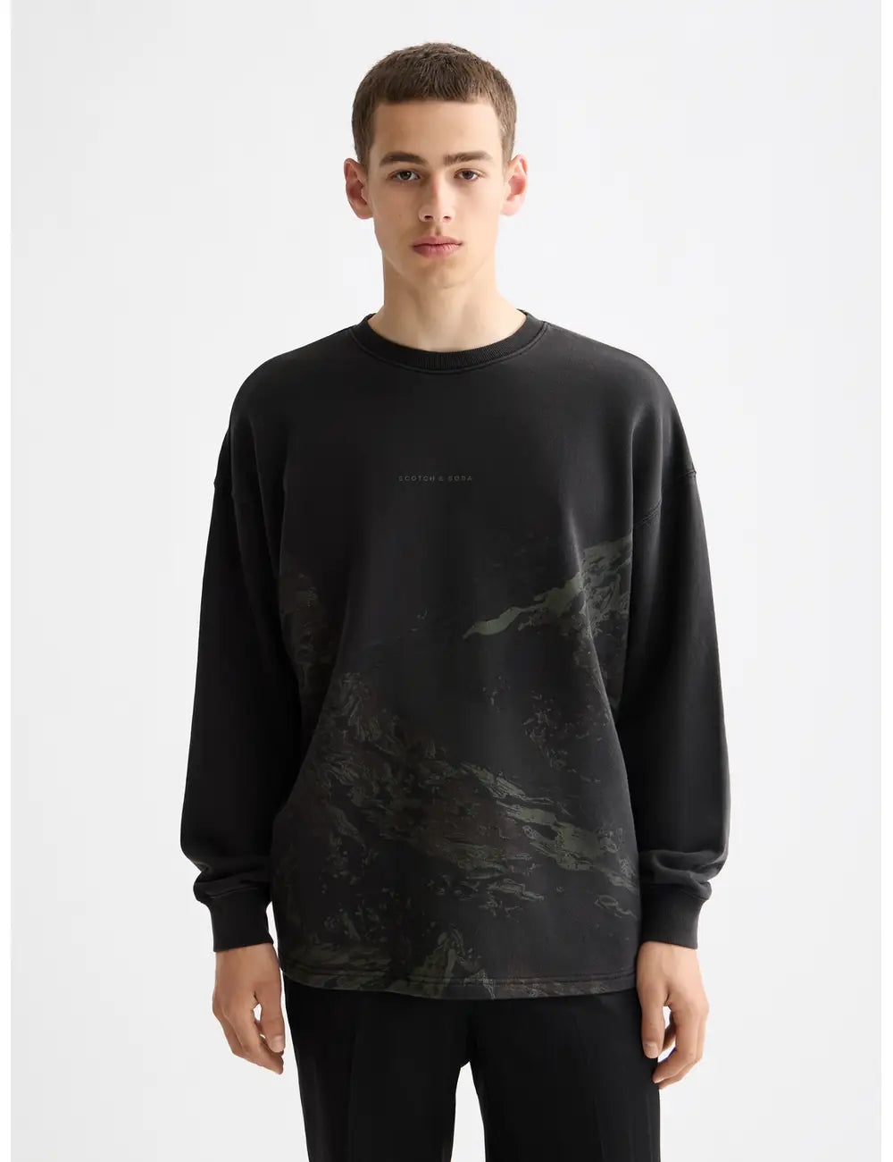 Dark Grey Loose Fit Overdyed AW Sweat-shirt front view by Scotch & Soda