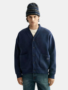 loose-fit-button-down-sweatshirt front view by Scotch & Soda