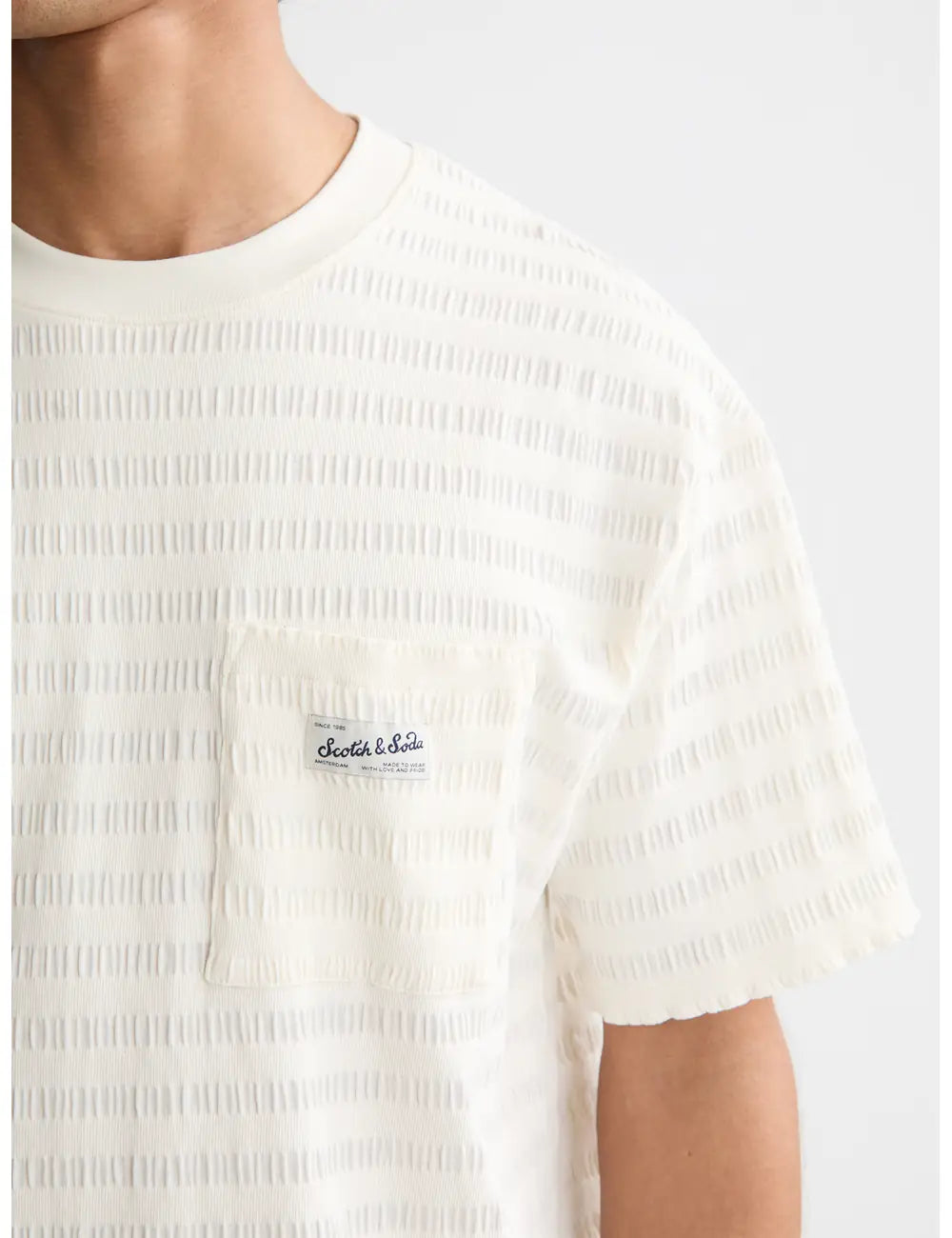 Relaxed Textured Tee detail shot showing fabric and craftsmanship by Scotch & Soda