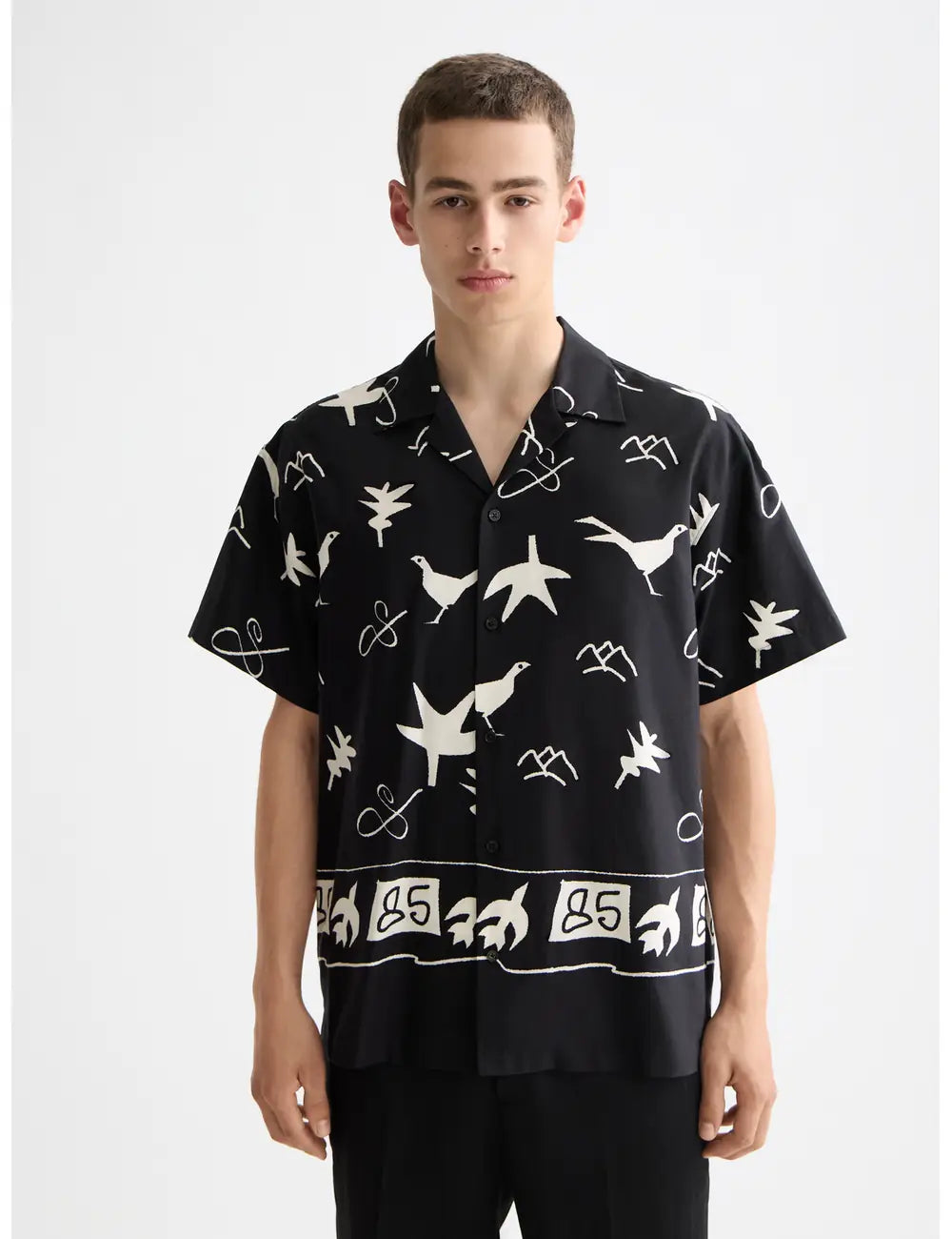 Print Short Sleeved Shirt close-up on model showing fit and detail by Scotch & Soda