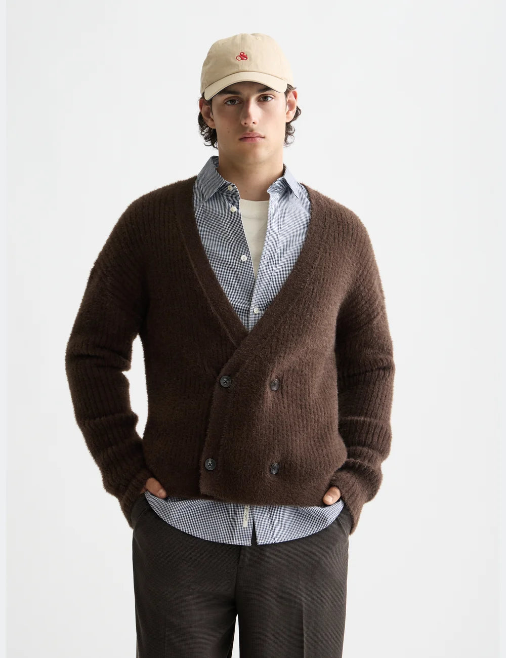 Hairy Cardigan close-up on model showing fit and detail by Scotch & Soda