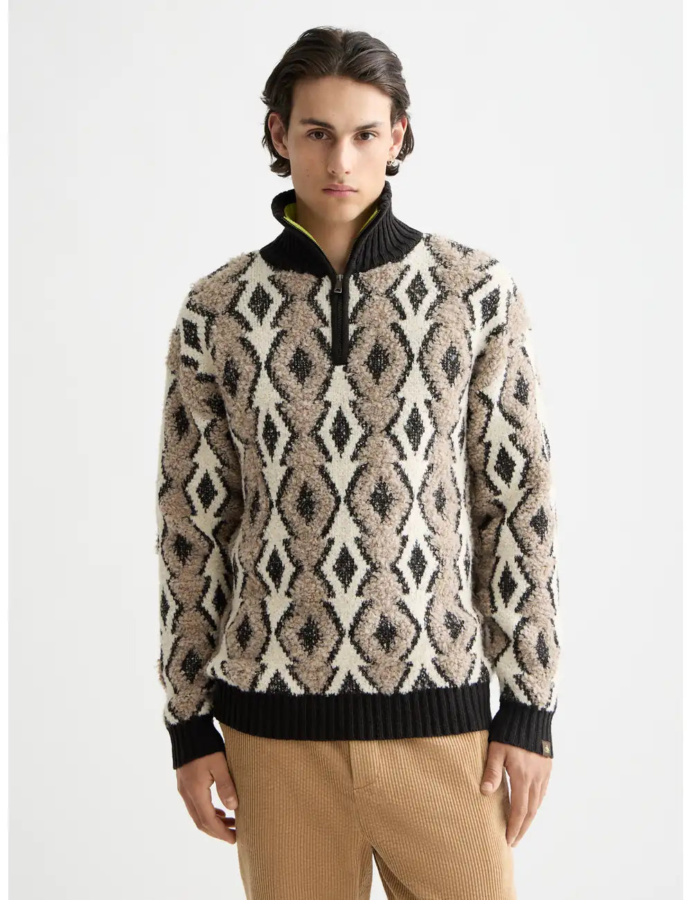 Argyles Jacquard Pullover close-up on model showing fit and detail by Scotch & Soda