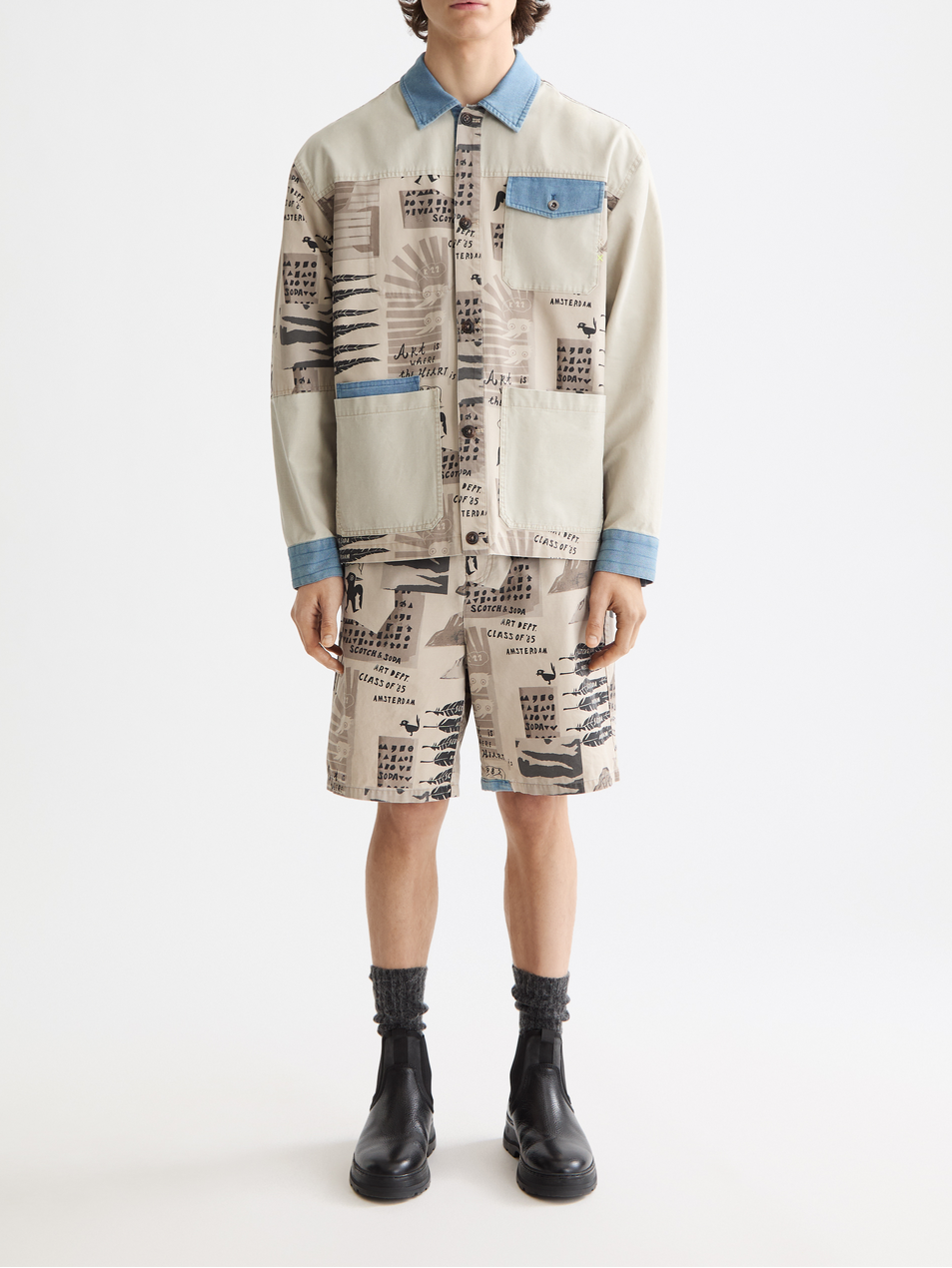 Printed block worker jacket