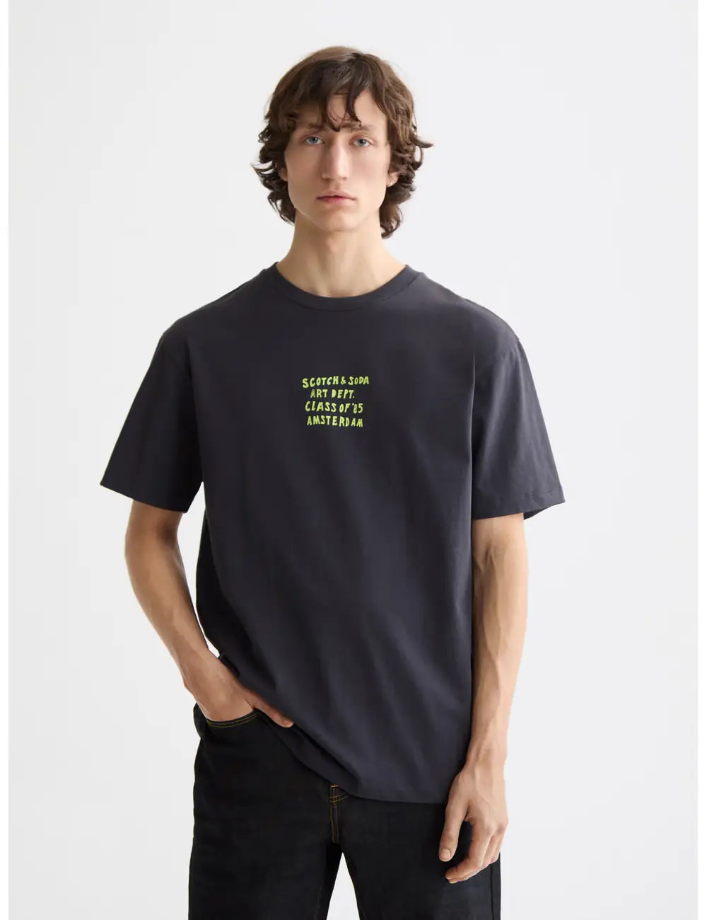 Relaxed Artwork Tee close-up on model showing fit and detail by Scotch & Soda