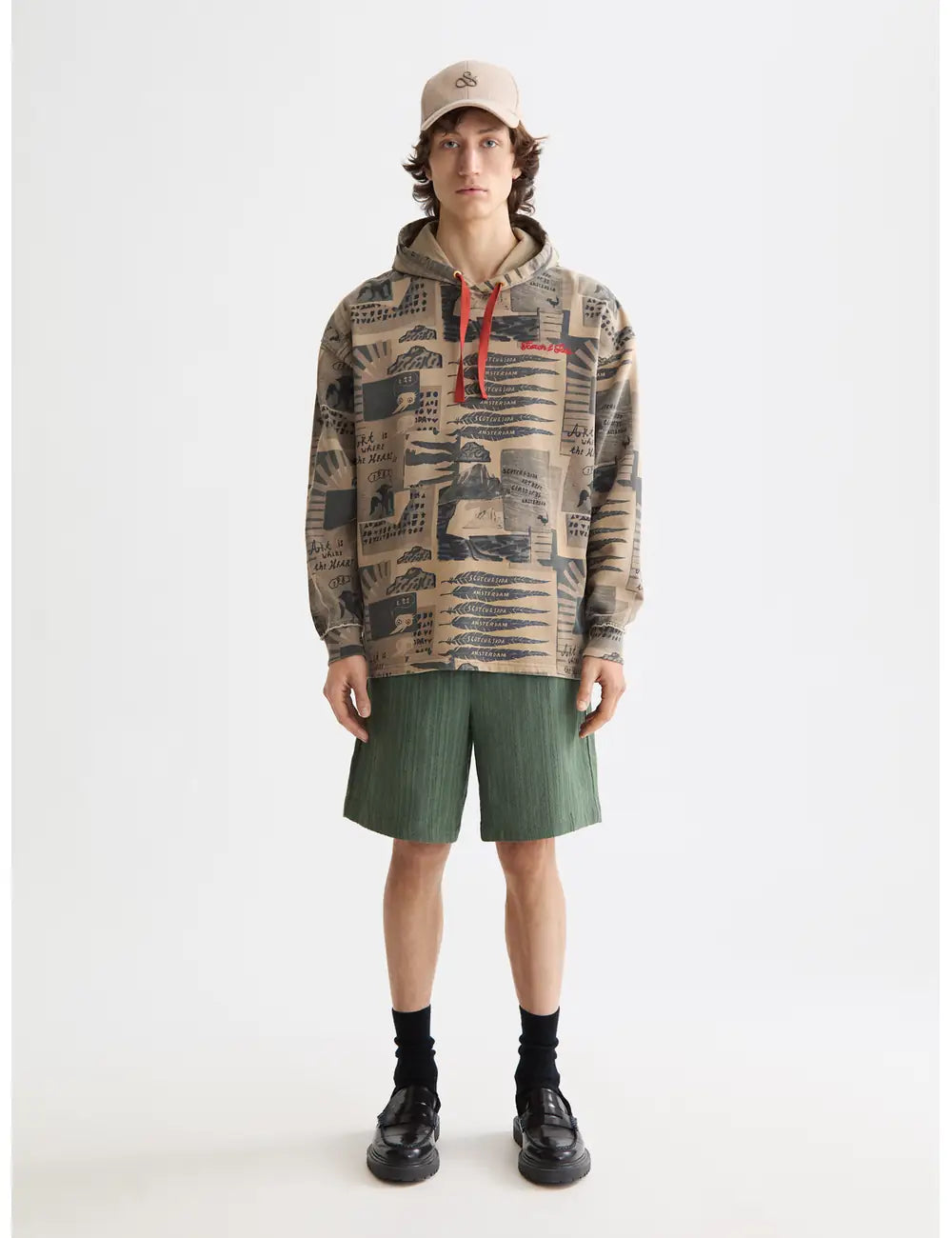Printed Loose Fit Hoodie full model shot showing overall fit by Scotch & Soda