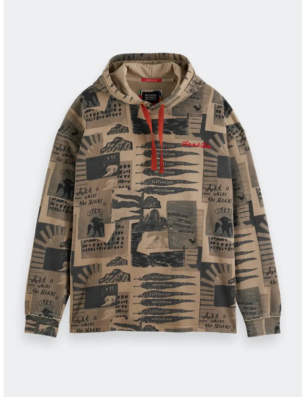 Printed Loose Fit Hoodie flat lay front view by Scotch & Soda