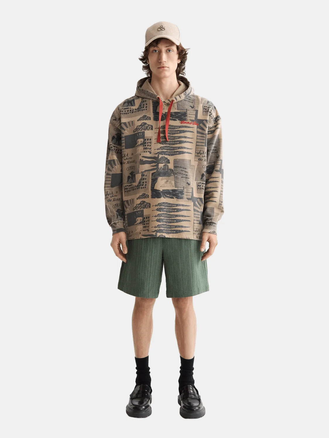 Loose-fit overdyed all-over printed hoodie - Scotch & Soda