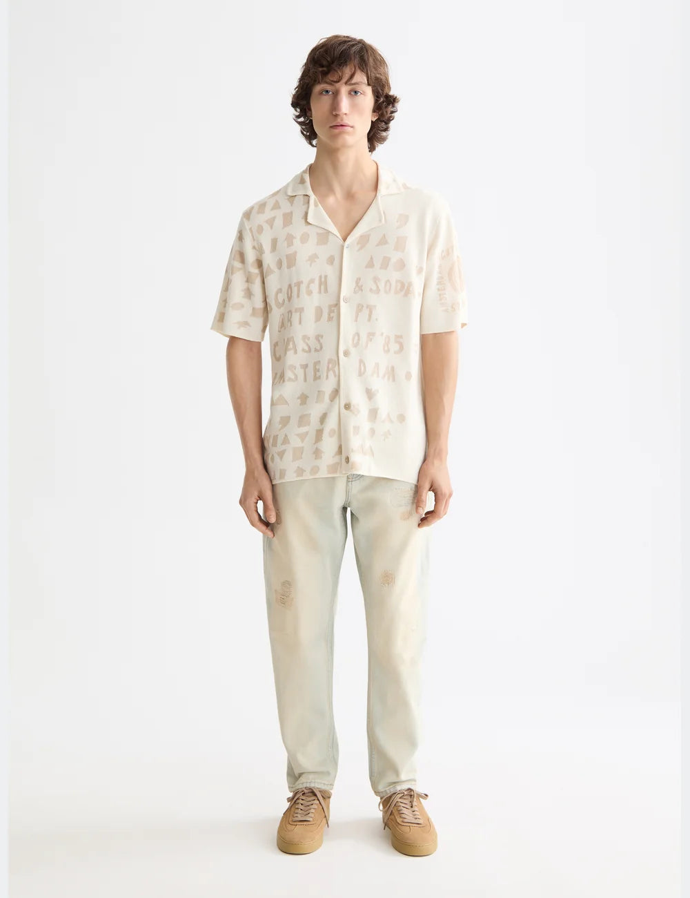 Jacquard Knitted Shirt full model shot showing overall fit by Scotch & Soda
