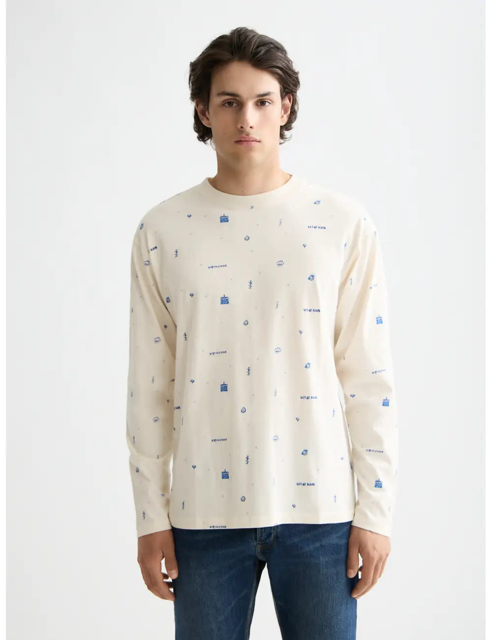 Celebration Printed Tee close-up on model showing fit and detail by Scotch & Soda