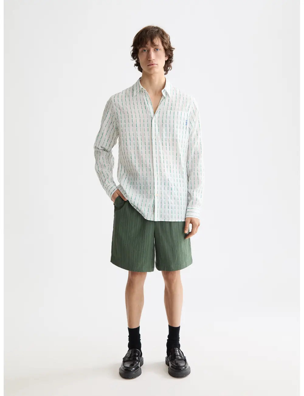 Tonal Striped Shorts full model shot showing overall fit by Scotch & Soda