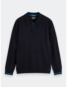 Knitted Long Sleeve Polo flat lay front view by Scotch & Soda