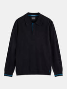 Ecovero Blend Knitted Long Sleeve Polo front view showing fit and finish by Scotch & Soda