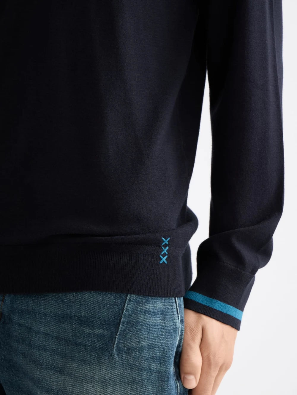 Ecovero Blend Knitted Long Sleeve Polo detail shot of fabric and craftsmanship by Scotch & Soda