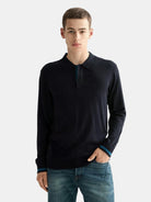 Ecovero Blend Knitted Long Sleeve Polo front view showing fit and finish by Scotch & Soda