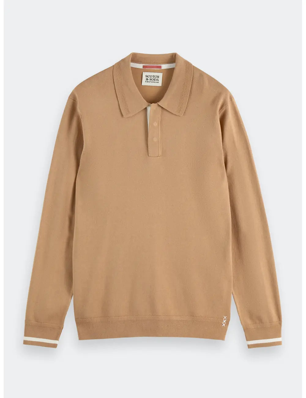 Knitted Long Sleeve Polo flat lay front view by Scotch & Soda