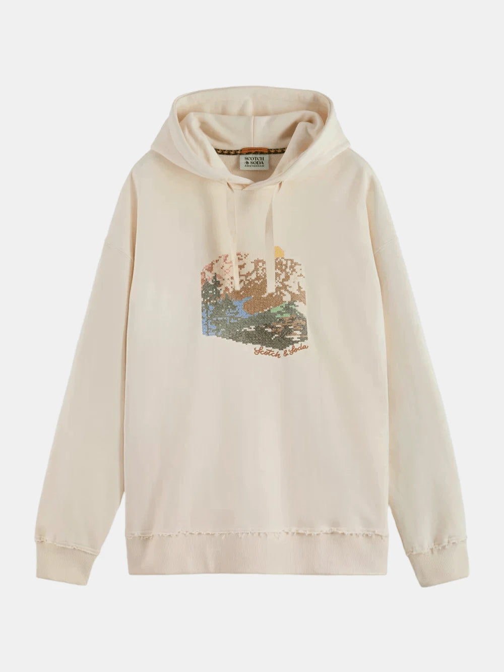 loose-fit-embroidered-artwork-hoodie front view by Scotch & Soda