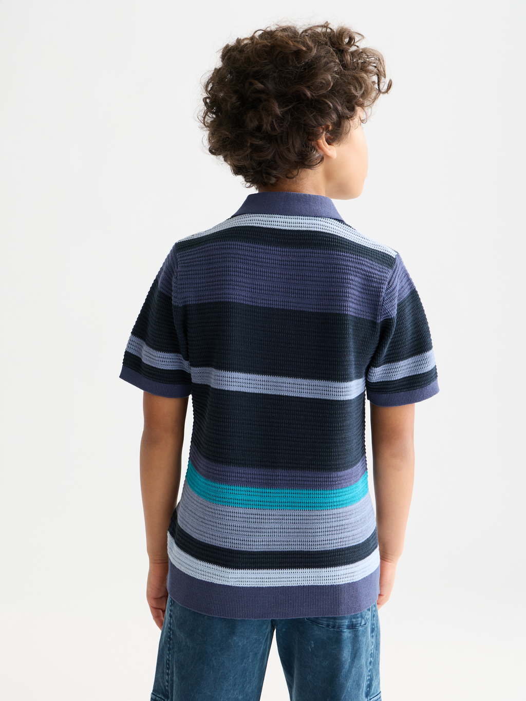 Boys Structured knitted striped polo