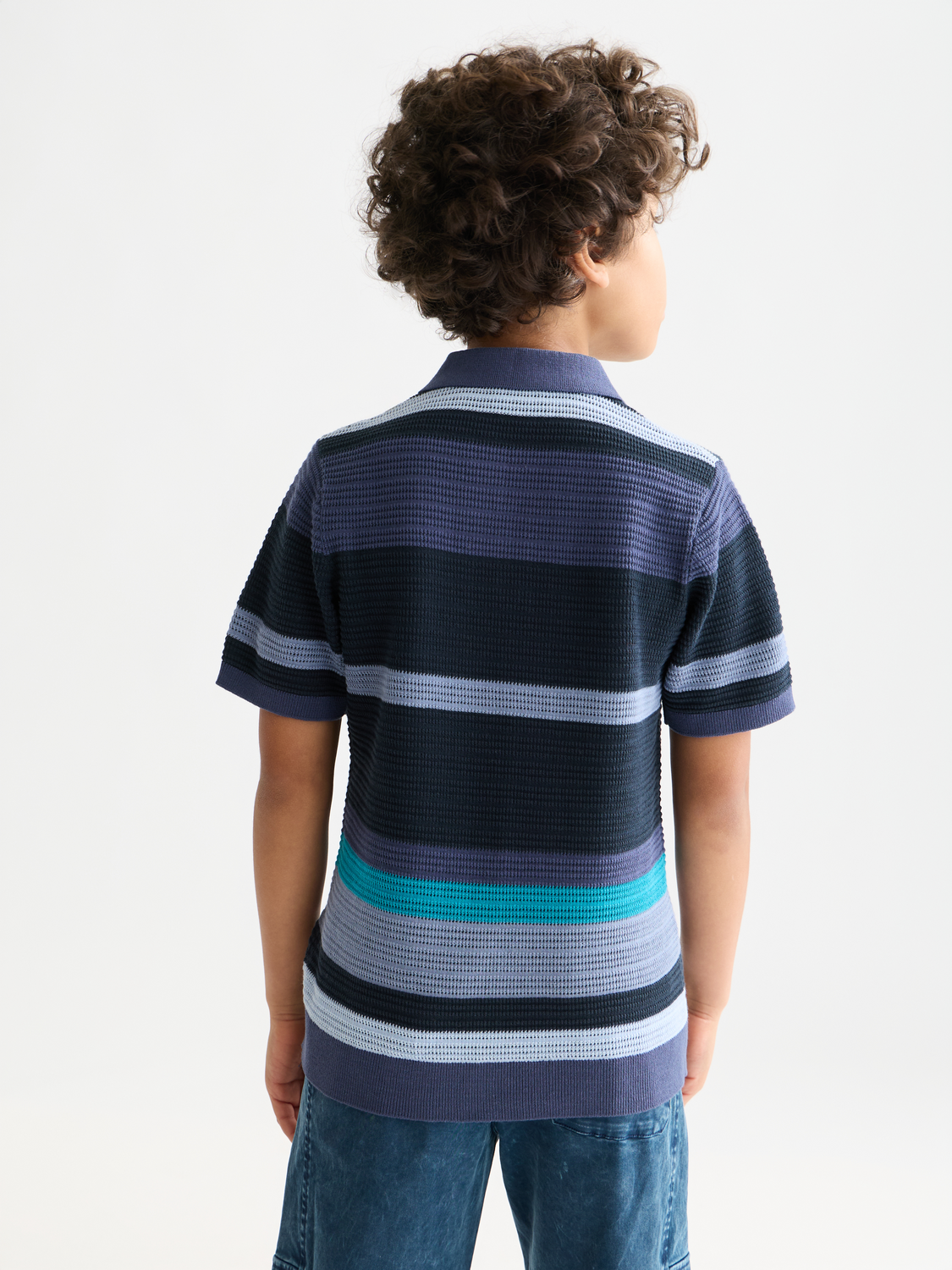 Boys Structured knitted striped polo