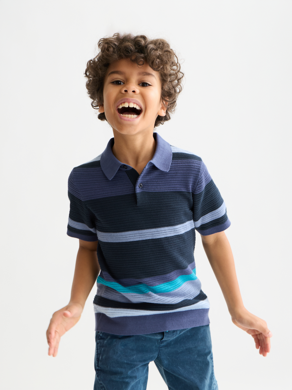 Boys Structured knitted striped polo