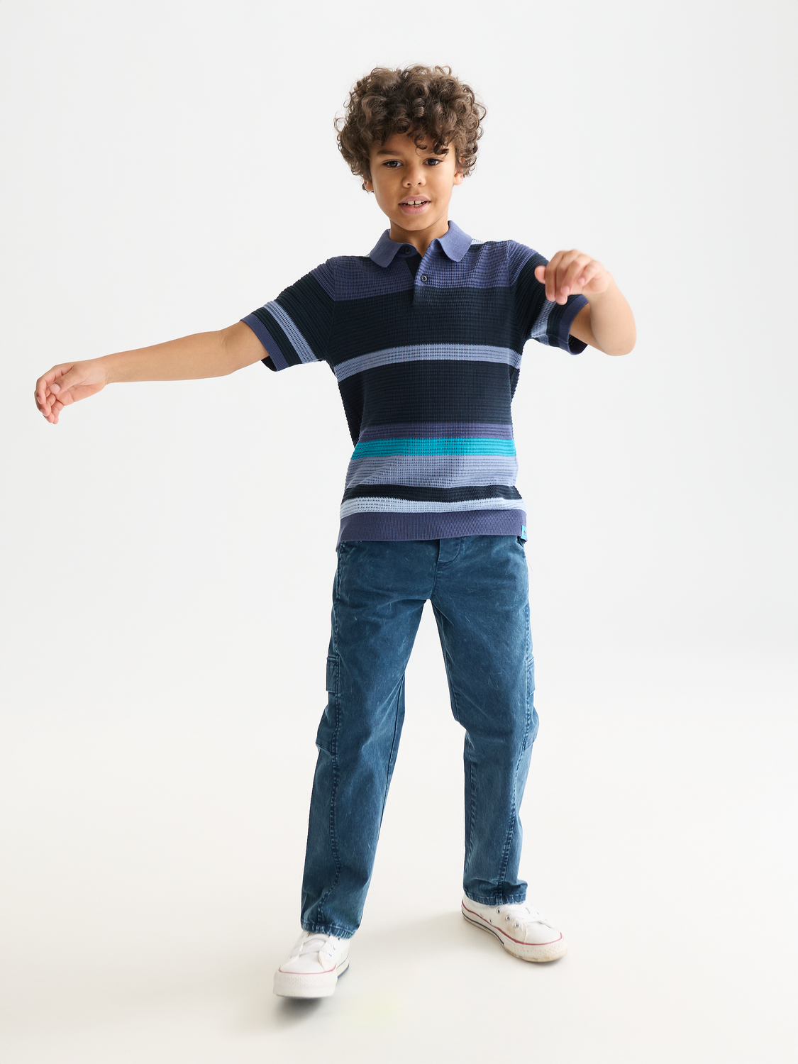 Boys Structured knitted striped polo