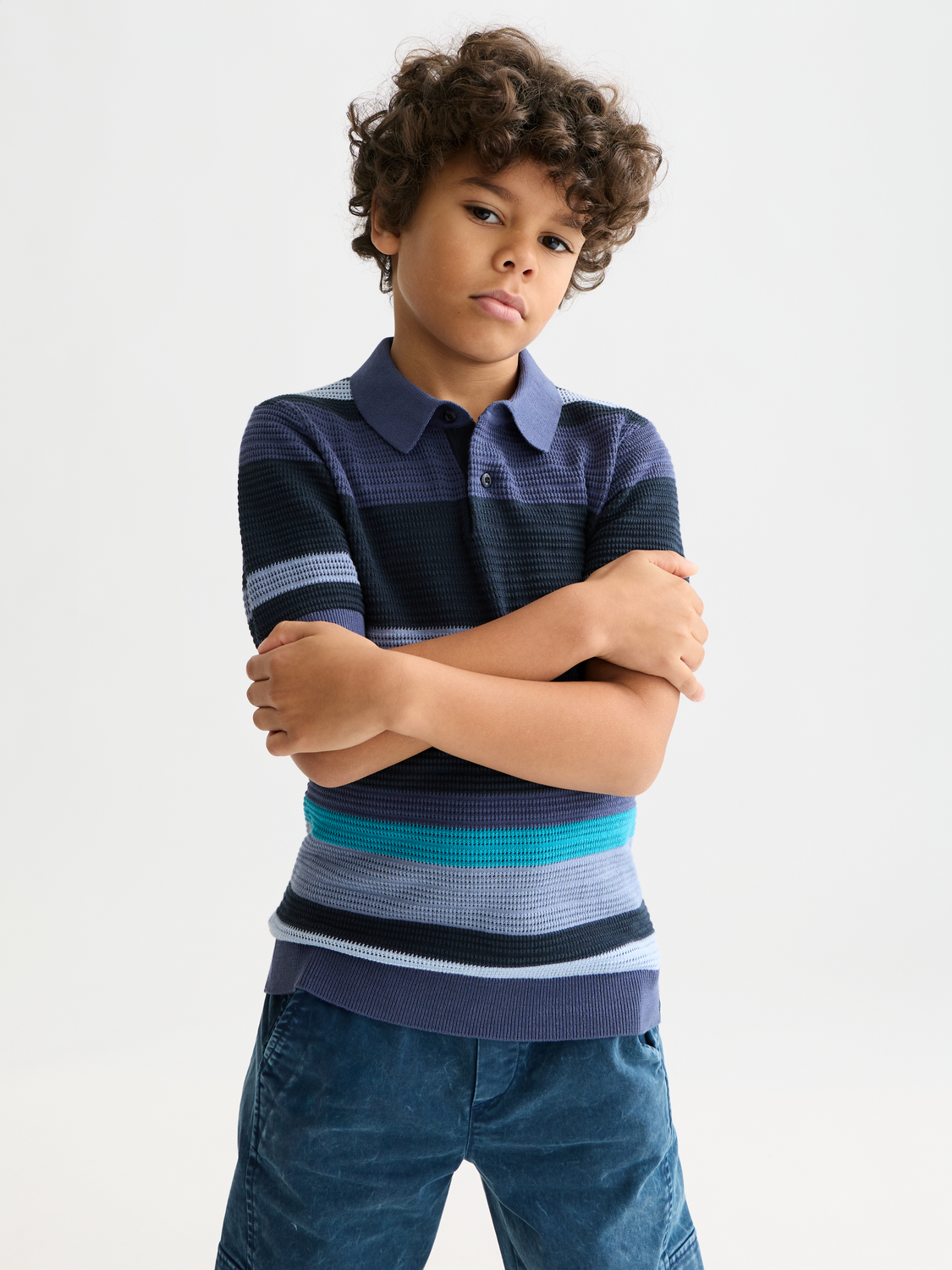 Boys Structured knitted striped polo