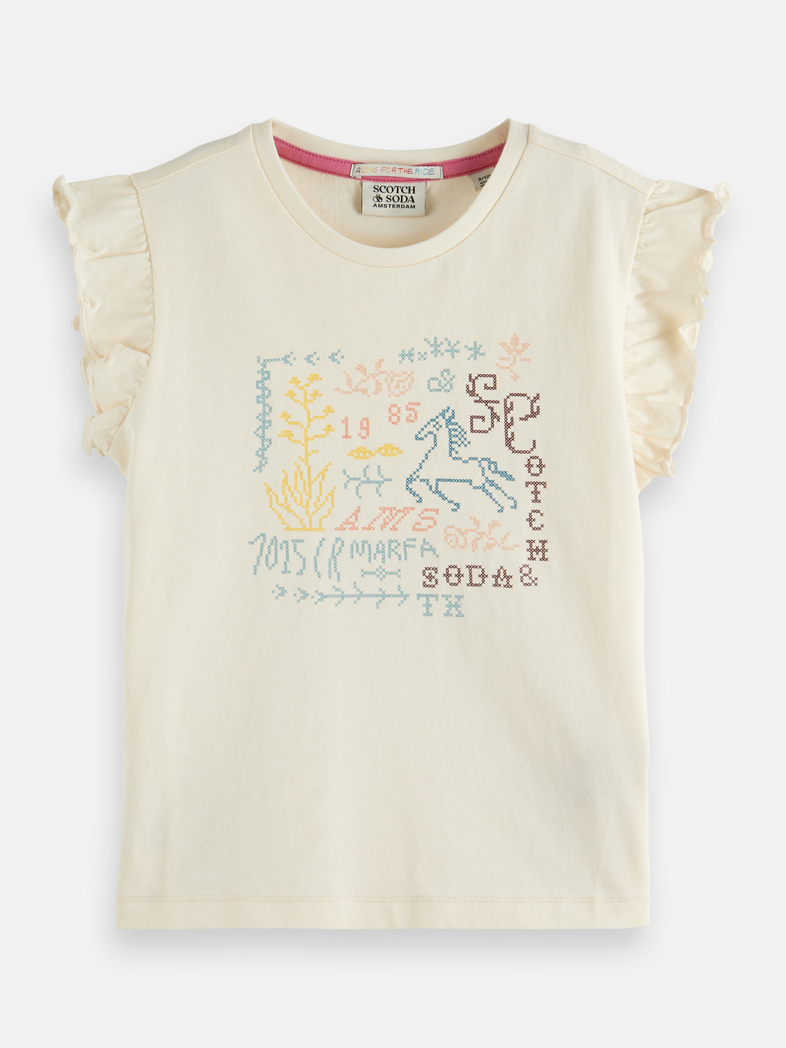 Girls embroidered relaxed frill T-shirt