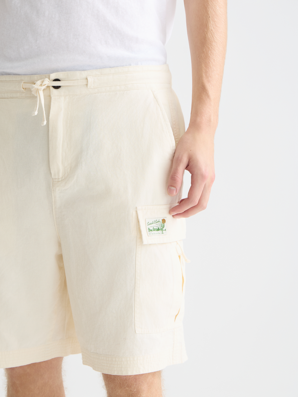 Linen-blend relaxed cargo bermuda shorts