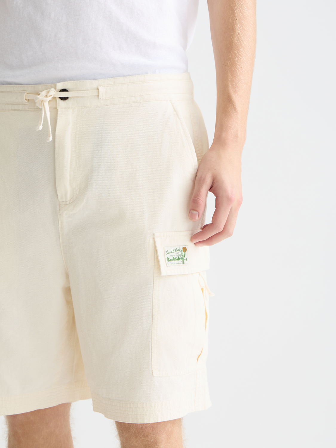 Linen-blend relaxed cargo bermuda shorts