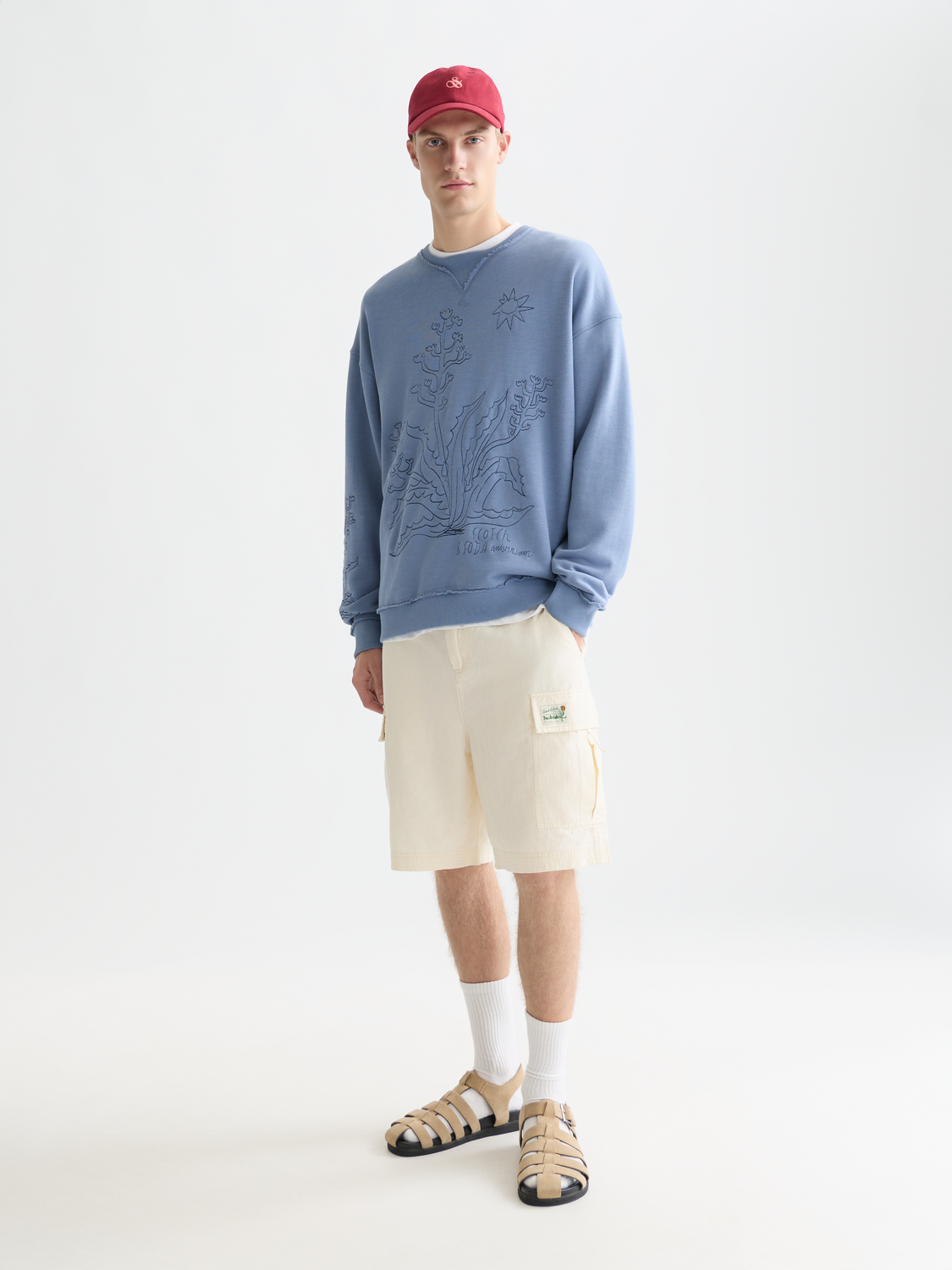 Linen-blend relaxed cargo bermuda shorts