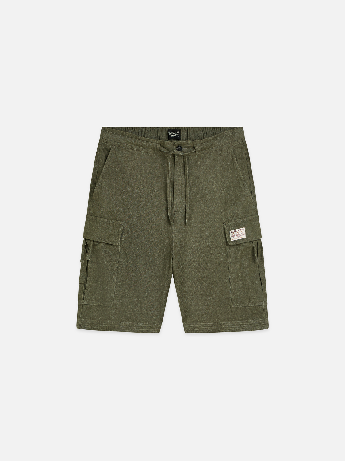 Linen-blend relaxed cargo bermuda shorts