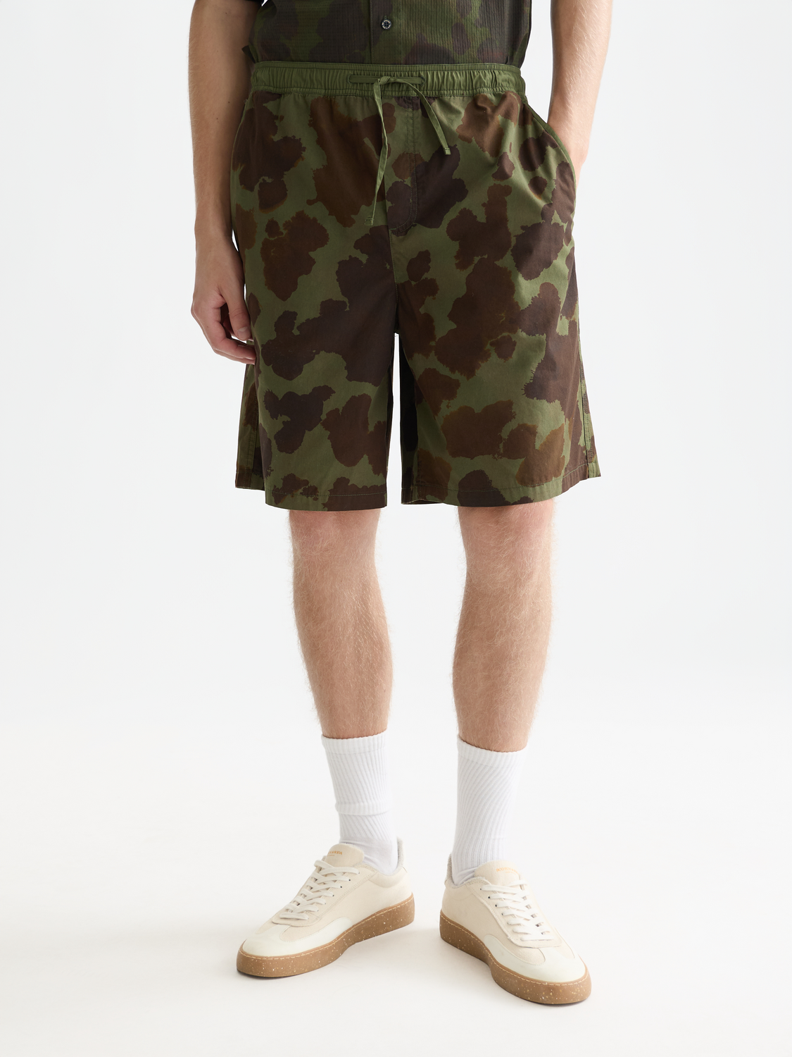 Printed poplin loose bermuda shorts