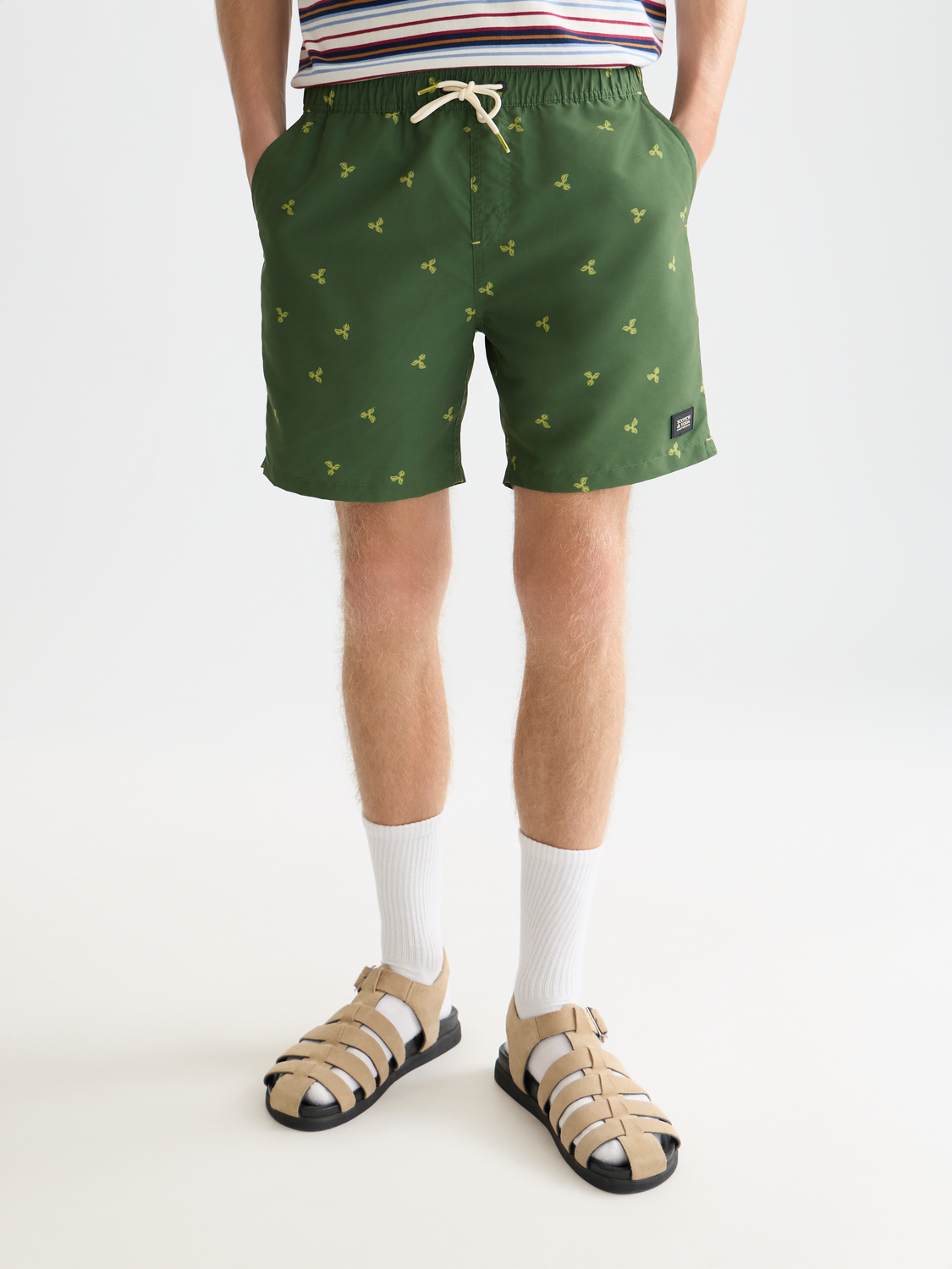 print mid-length swim shorts