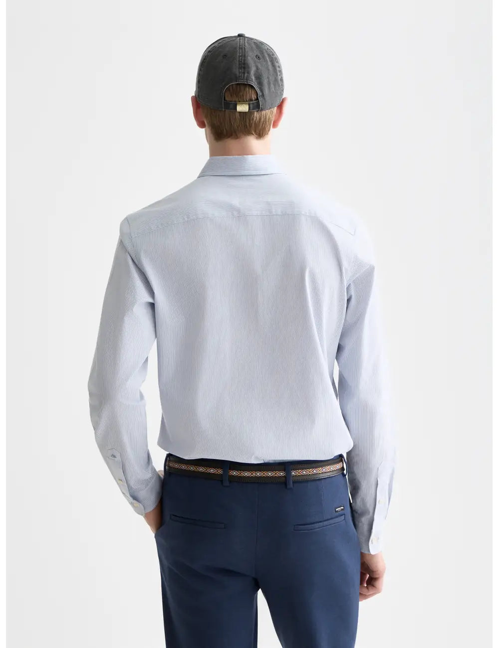 Striped Slim-fit Poplin Shirt back view showing fit and finish by Scotch & Soda