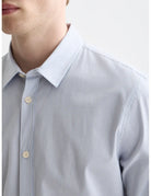 Striped Slim-fit Poplin Shirt detail shot of fabric and craftsmanship by Scotch & Soda