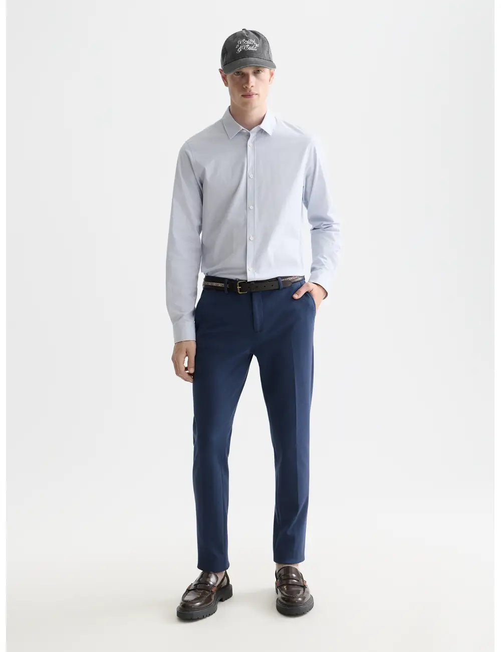 Striped Slim-fit Poplin Shirt front view showing fit and finish by Scotch & Soda