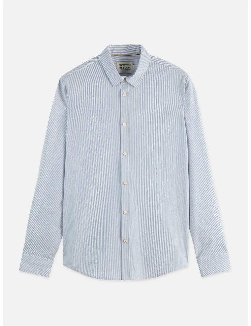 Striped Slim-fit Poplin Shirt front view showing fit and finish by Scotch & Soda
